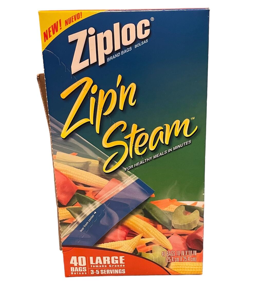 Ziploc Zip’ N Steam Large Bags 40 Count Box NEW Discontinued 3-5 Servings 10X10”